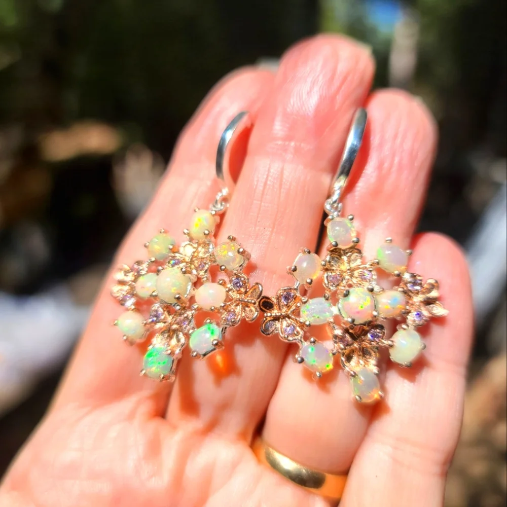 Opal & Amethyst butterfly 🦋 floral cluster earrings - Picture 1 of 10